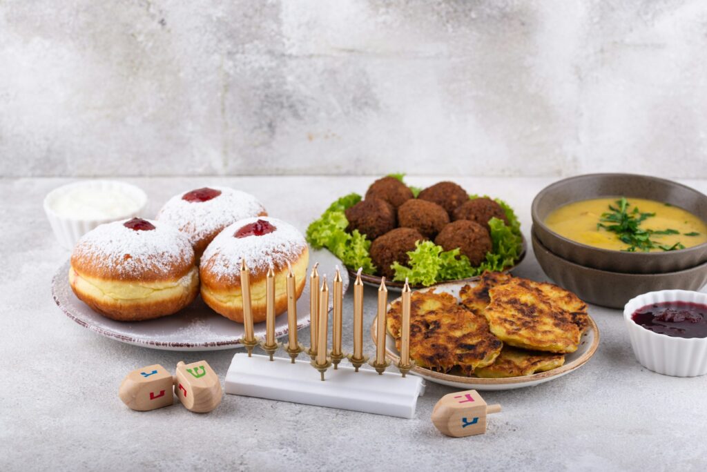 Traditional Jewish holiday Hanukkah food.